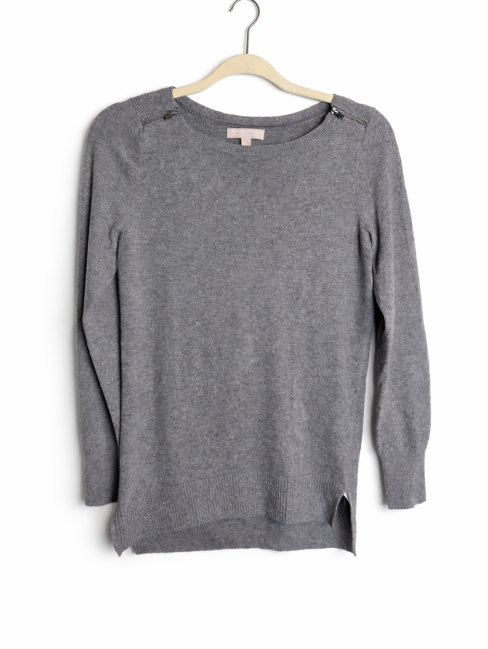 Banana Republic Cashmere Blend Sweater Gray Tunic Hi Low Zip Shoulder Size Small